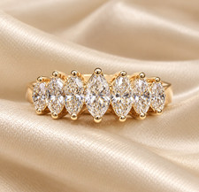 Vintage 14K Gold 1.04ctw Marquise Champagne Diamond 7-Stone Band Ring Size 7 picture