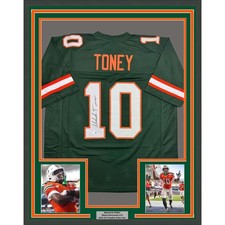 Framed Autographed/Signed Malachi Toney 35x39 Miami Green Jersey JSA COA picture