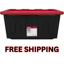 Hyper Tough 27 Gallon Snap Lid Plastic Storage Bin Container, Black with Red Lid picture