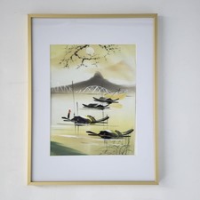 Vintage Vietnamese Silk Painting Hand Painted Watercolor River Landscape Framed picture