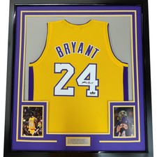 Framed Facsimile Autographed Kobe Bryant #24 35x39 LA Yellow Reprint Jersey picture
