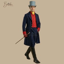 Men's Regency Tailcoat & Waistcoat Set Navy Red Victorian Steampunk Costume Made picture