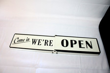 Vintage Metal Turning Stand Open Closed Sign 3 Way Pivot Business Window 20x4 picture