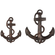 Vintage Look Antique Bay Bronze Aluminum Anchor Wall Decor Rope Design Set of 2 picture