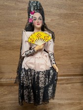 Vintage Spanish Flamenco Dancer Doll Peineta Mantilla Lace Dress Fan In Box picture