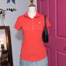 Aeropostale Womens Coral Pink A87 Logo Short Sleeve Polo Shirt Size S Y2K Preppy picture