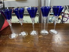5 piece Vintage Ajka  Wine  Cobalt BLUE Lead Crystal Wine Glasses 8-3/4