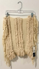 Dolce Cabo Women's Beige Rabbit Fur Acrylic Knit Fringe Poncho Sweater 31881 picture