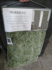 William Morris & Co Strawberry Thief Green Velvet Jacquard Curtains 38x96 Set 2 picture