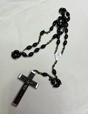 Vintage Italian Catholic Rosary Black Beads Wood Crucifix Italy picture