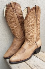 ABILENE Mens Cowboy Western Boots Natural Tan Leather Distressed Riding Size 10D picture