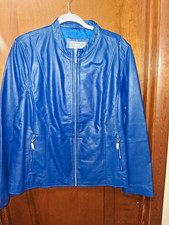 Jessica London Blue Leather Zip Front Lined Short Jacket 20W Long Sleeve picture