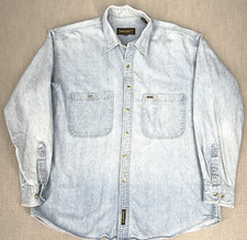 Y2K Timberland Mens L Denim Jean Shirt Blue Vintage Grunge Fade Workwear Utility picture