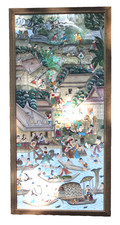 Vintage Southeast Asian Village Scene Thailand Oil Painting Framed 71