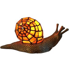 Bieye L10963 Land Snail Tiffany Style Stained Glass Accent Table Lamp for Hom... picture