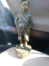 Antique Contentment Little Boy 12” Spelter Statue Bronze Finish Sculpture picture
