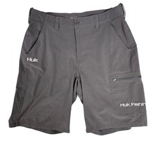 Huk Performance Fishing Shorts Gray Cargo Zipper Pockets Stretch Men's Size L picture