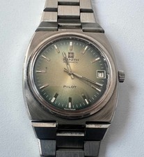 Zenith Pilot Automatic Watch Cal 2572 Vintage Men's Green Dial 23 Jewels JL Band picture