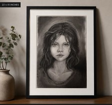 Original Charcoal Realism Portrait Drawing of Young Girl on Paper, By Lara Koro picture