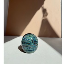 Vintage Joel Bloomberg Studio Art Glass Blue Swirl Paperweight | 3
