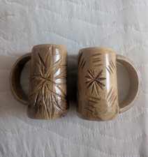 2 Vintage Bamboo Shot Cups Tiki Bar Hand Carved Bamboo Jamaica Starburst 70s  picture