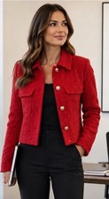 Rachel Zoe Red Tweed Jacket Gold Crest Buttons NWT Women’s XS Shacket Blazer picture