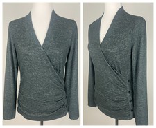 *NWT* LOFT L/S Faux-Cardigan Sweater Knit V-Neck Top - M, Heather Gray picture