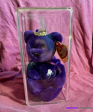 Ty Beanie Babies Princess Diana Purple Bear Plush w/ Crown Display Case 1997 picture