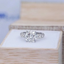 3.00 CT Round Cut Moissanite Solitaire Engagement Ring Solid 14K White Gold picture