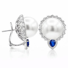 18K White Gold White South Sea Pearl Earrings, 13-14mm, 1.42ct picture