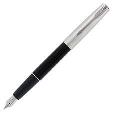 Parker Frontier Fountain Pen  Black  & Silver Fine Pt Pen New  In Box Made in UK picture