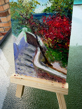 ACEO by Vicki Perez OOAK Autumn Path oil painting with tree of red leaves picture