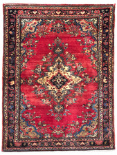 Hamedan 4x6 Vintage Tribal Hand Knotted Wool Oriental Area Rug Red Blue picture