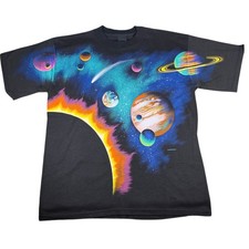 Vintage Habitat Mens Large T Shirt Solar System Planets Space Black USA 90s picture