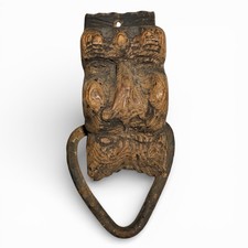 Late 17th-Early 18th C Carved Oak Grotesque Chest Pull w/ Iron Ring Dutch/German picture