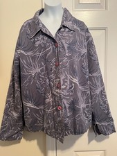 VTG Coldwater Creek Blue-Gray Button-Up or Jacket w/ All-Over Tropical Print L picture