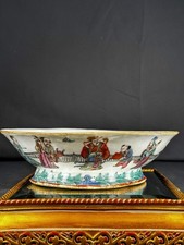 Antique Chinese Famille Rose Porcelain Pedestal Bowl 8.5” Figural Scene picture