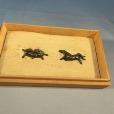 Antique Japanese Metal Menuki Edo Period Horse Sword Grip Ornaments picture