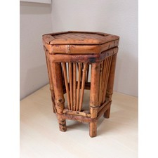 Antique French Bamboo Plant Stand Hexagon Tortoise Stool Pedestal Table Riser picture