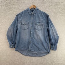 VTG Gap Denim Shirt Mens XL Blue Medium Wash 90s Workwear Hong Kong GOOD FADE picture