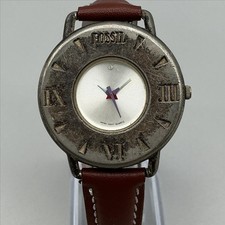 Vintage Fossil Club Fossil Mens Watch 36mm Silver Tone Brown Leather New Battery picture