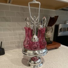 Antique Victorian Middletown Plate Co. 5-Piece Cranberry Glass Cruet Set –  #257 picture