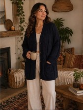 NWT J. Jill Cable Knit V-Neck Relaxed Cardigan Sweater Navy XLP picture