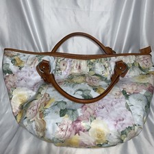 VINTAGE Maurizio Taiuti Large Leather Tote Bag W/ Zipper Floral Pattern Italian picture