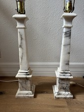 Pair Vintage Alabaster Marble Obelisk Table Lamps Column Set of 2 Stone picture