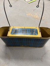 VTG 1950s Blue Plaid Car-Snac Metal Travel Thermos Lunch Set HOLDER ONLY picture