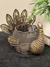 Vintage 2003 Metal Turkey Candle Holder Thanksgiving Fall Decor Amber Jewels picture