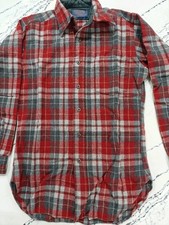 Vintage Pendleton Shirt Mens Small Red Grey Plaid Flannel Wool Made USA picture