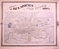 Antique 1875 Map ~ City of Des Moines in Iowa / Polk County on Reverse picture