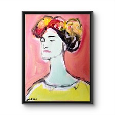 Aleph Original 9x12 Expressionist Woman Flower Crown Pink Painting Signed Canvas picture